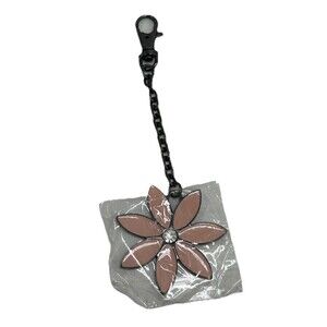 VTG Mary Kay Pink Flower Enamel Keychain w/ Rhinestone Bag Purse Charm